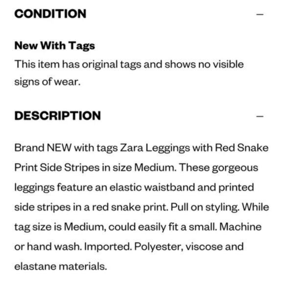 NWT ZARA BASICS LEGGINGS WITH RED SNAKESKIN ACCENT SIZE XS - Picture 3 of 3